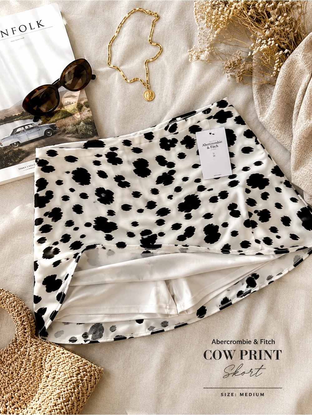 🤍 NWT Abercrombie & Fitch Cow Print  Skort | Coastal Cowgirl Western Chic M